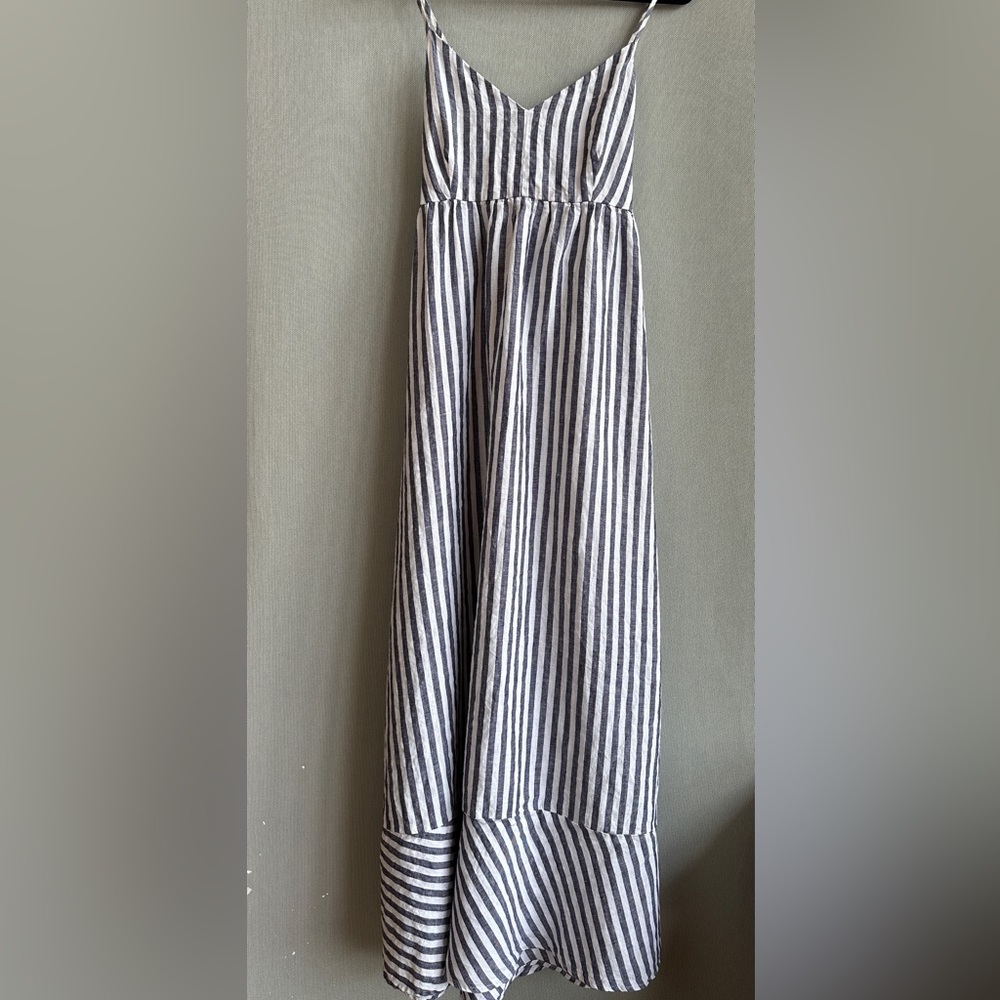 Antibes Blanc | 100% Linen Maxi Dress | Blue & White Striped Dress